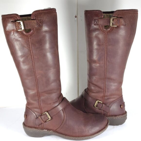 UGG Women's Tupelo US 8 Brown Solid Leather Lined Shearling Riding Boots - Picture 10 of 13